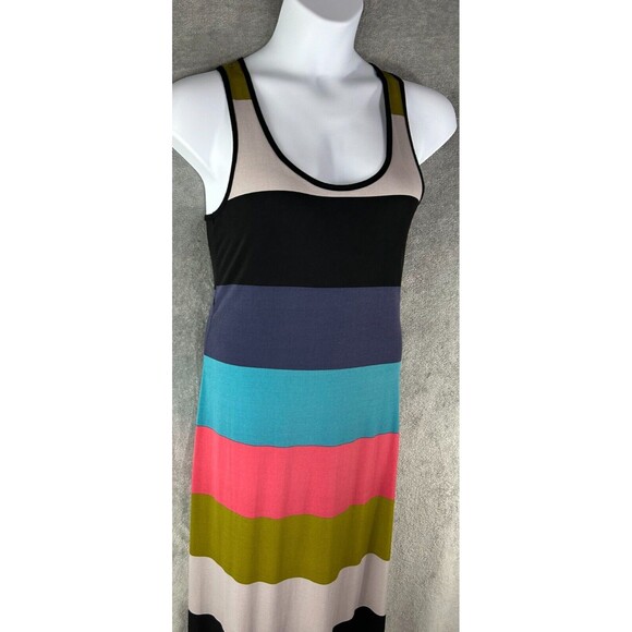 Green Envelope Women’s Medium Color Block Stripes Maxi Dress Racer Back Beach - Picture 4 of 10